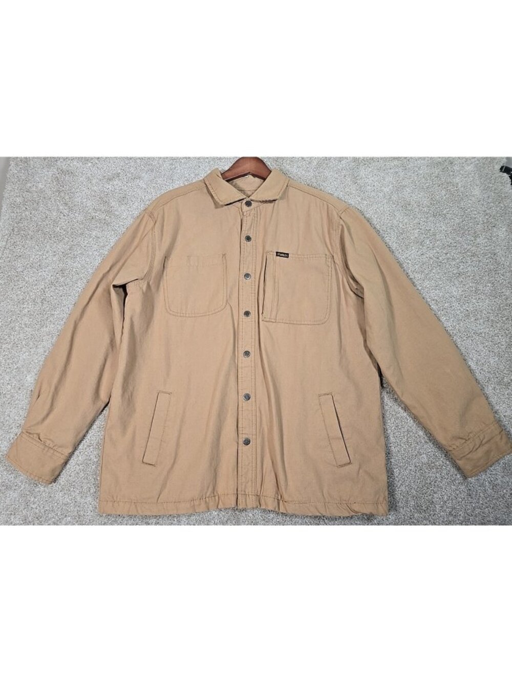 Stanley Canvas Chore Jacket Fleece Lined Pockets Snap Up Work Utility Outdoor Lg